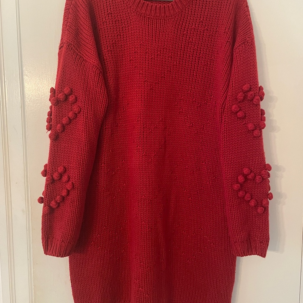 4SI3NNA Anthropologie Red Knit Heart Sweater Dress Size Large - Picture 2 of 6